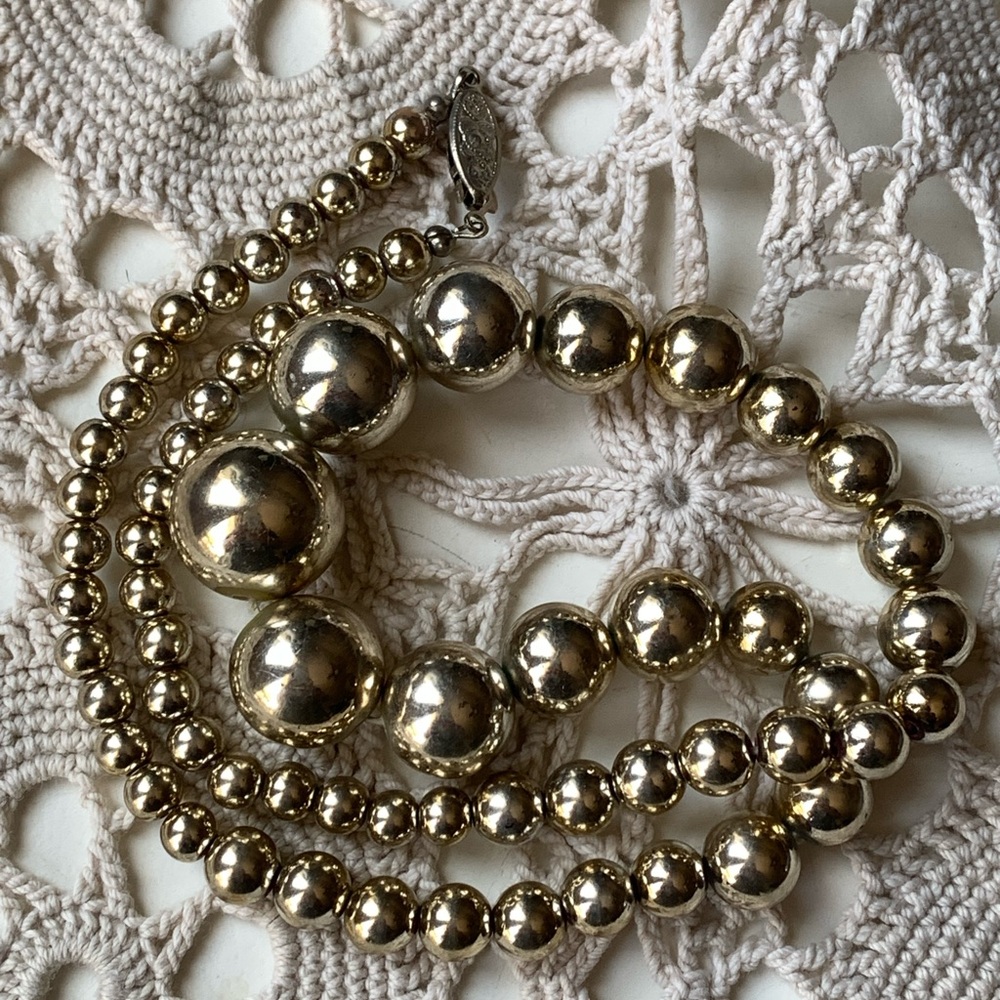 Vintage Estate Vermeil Gold Over Silver Acrylic Beaded Box Clasp Necklace